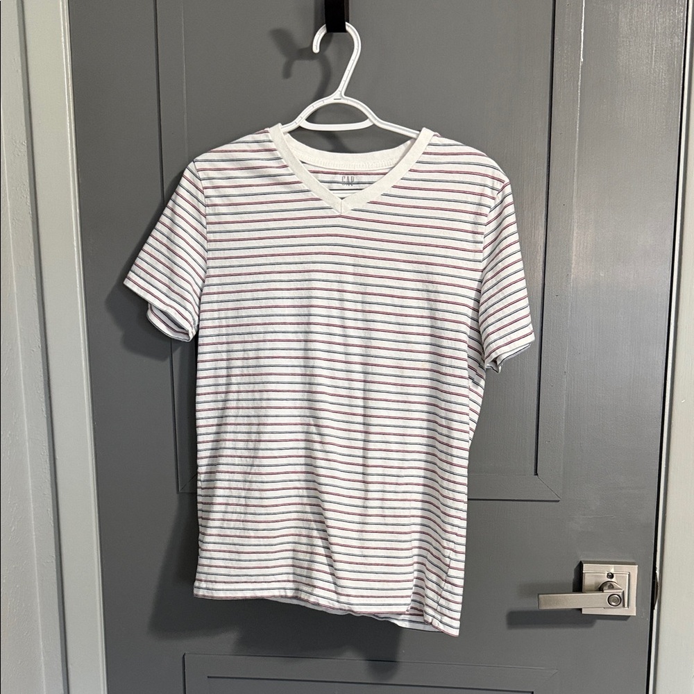 GAP Red White and Blue Striped V-Neck Tee
